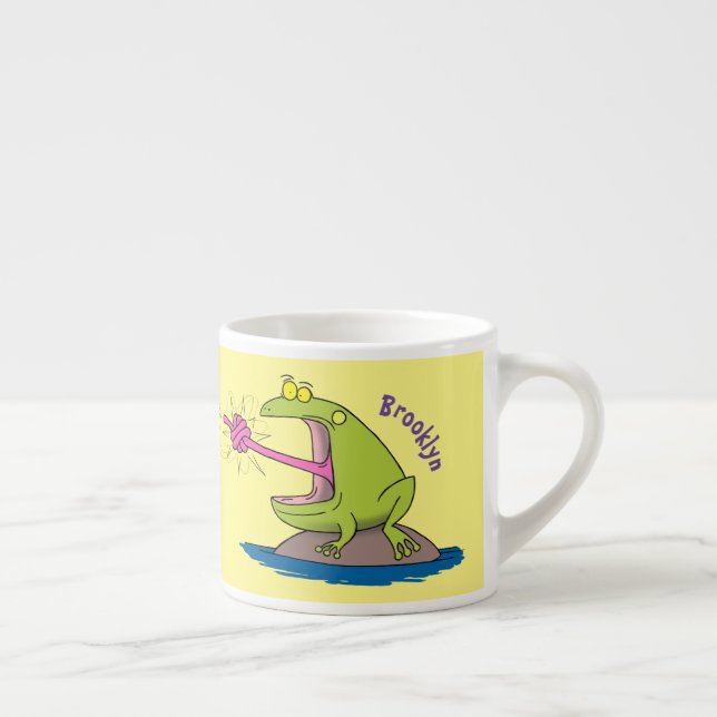 Taza De Espresso Personalizado divertida de rana y mosca (Derecha)
