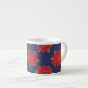 Taza De Espresso Personalizado Espresso Mug, rosas rojas en azul me