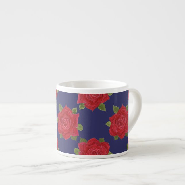 Taza De Espresso Personalizado Espresso Mug, rosas rojas en azul me (Derecha)