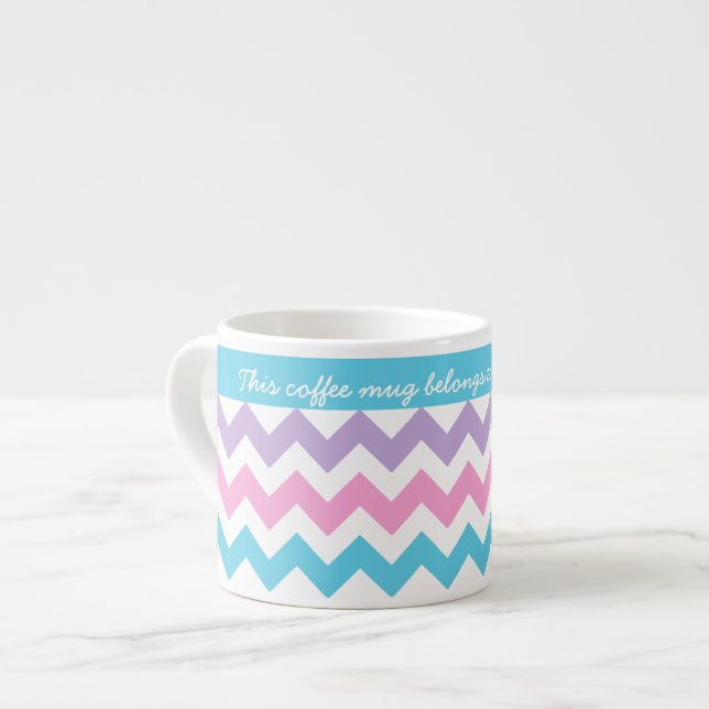 Taza De Espresso Personalizado Espresso Mug, Turquesa, Rosa, Chevrr (Izquierda)