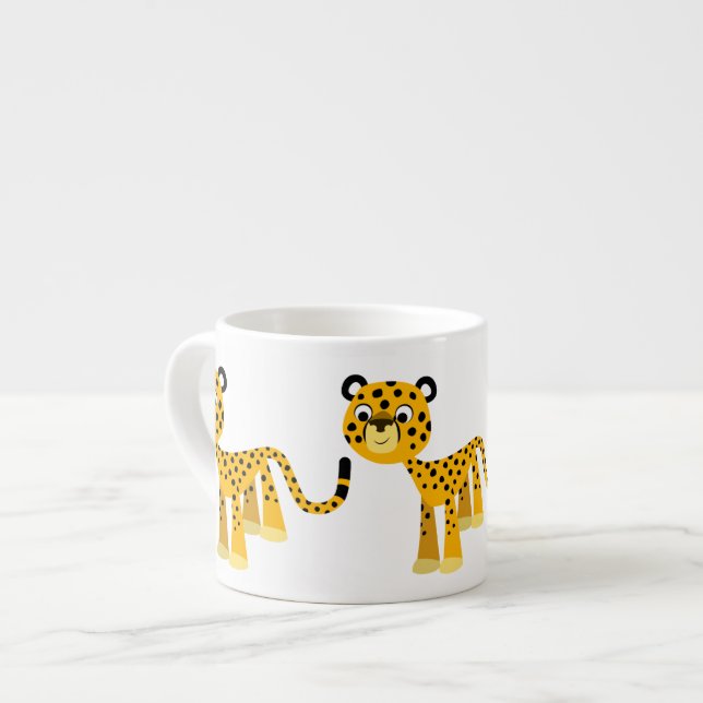 Taza De Espresso Personalizado feliz de Cute Cheetah Espresso Mug (Izquierda)