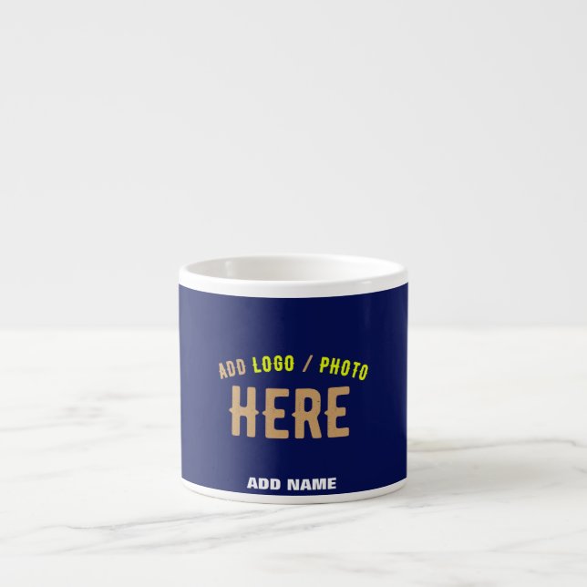 TAZA DE ESPRESSO PERSONALIZADO MODERNO ESTILO NAVY AZUL VERIFICADO  (Frente)