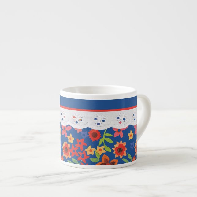 Taza De Espresso Personalizado Retro Floral, Faux Lace Espresso Mug (Derecha)