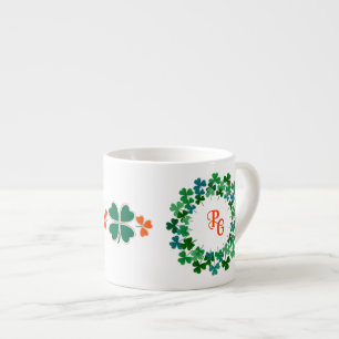 Taza De Espresso Personalizado Texto Circle de Shamrock irlandés