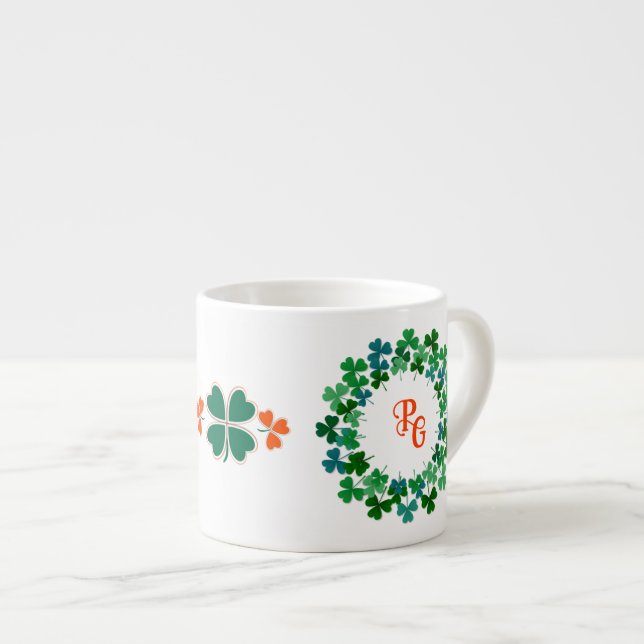 Taza De Espresso Personalizado Texto Circle de Shamrock irlandés (Derecha)