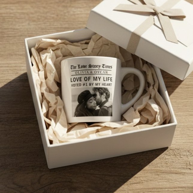 Taza De Espresso Personalized Romantic Photo | Love Story Newspaper (Subido por el creador)