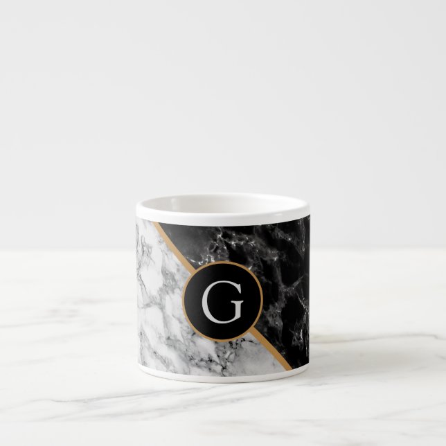 Taza De Espresso Piedra de mármol blanco y negro - Añade tu carta/  (Frente)