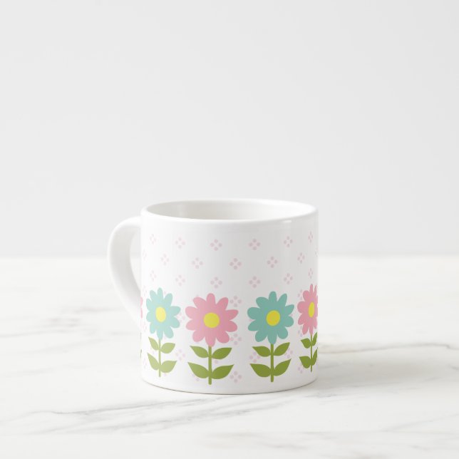 Taza De Espresso Piink y flores azules de la primavera (Izquierda)