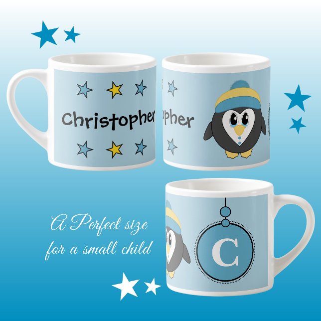 Taza De Espresso Pingüino blanco amarillo azul con estrellas de niñ (Subido por el creador)
