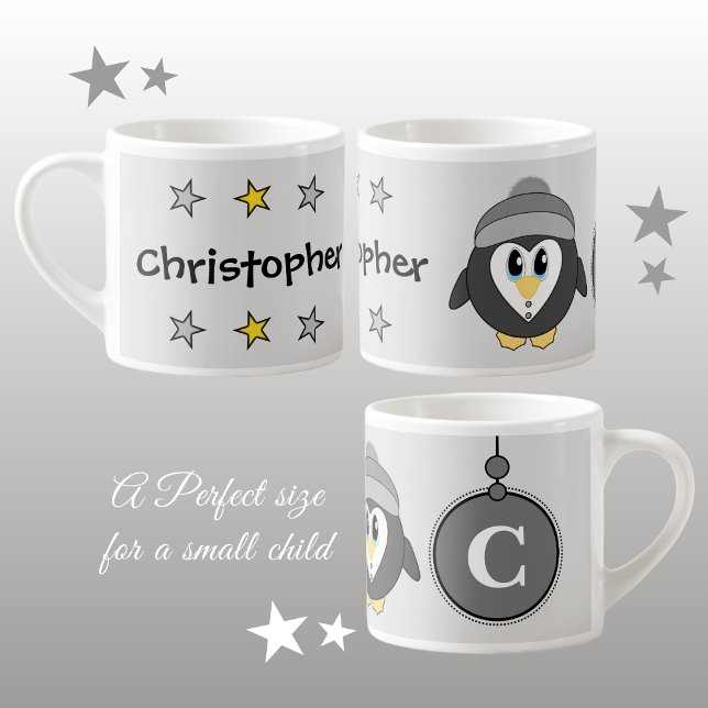 Taza De Espresso Pingüino blanco amarillo gris con estrellas de niñ (Subido por el creador)