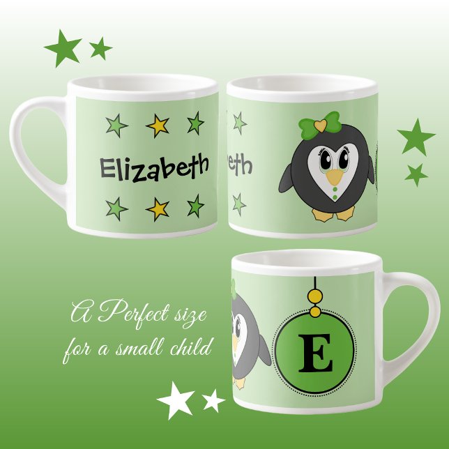 Taza De Espresso Pingüino blanco amarillo verde con estrellas de ni (Subido por el creador)