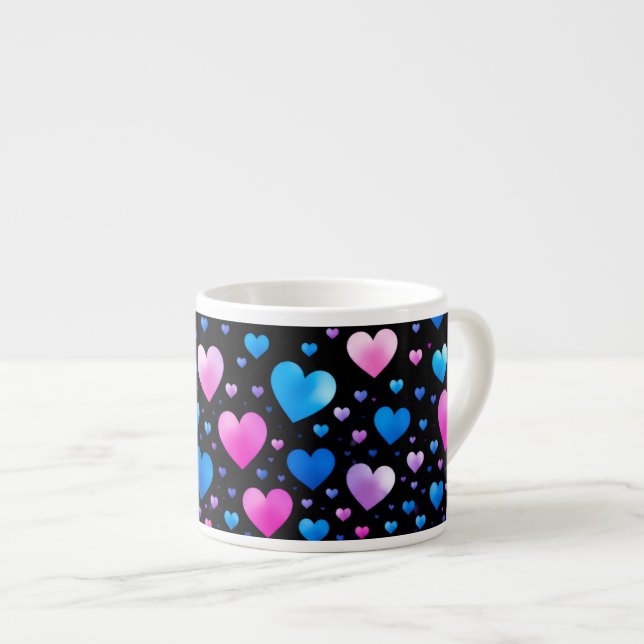 Taza De Espresso Pink & Blue Glowing Hearts  (Derecha)