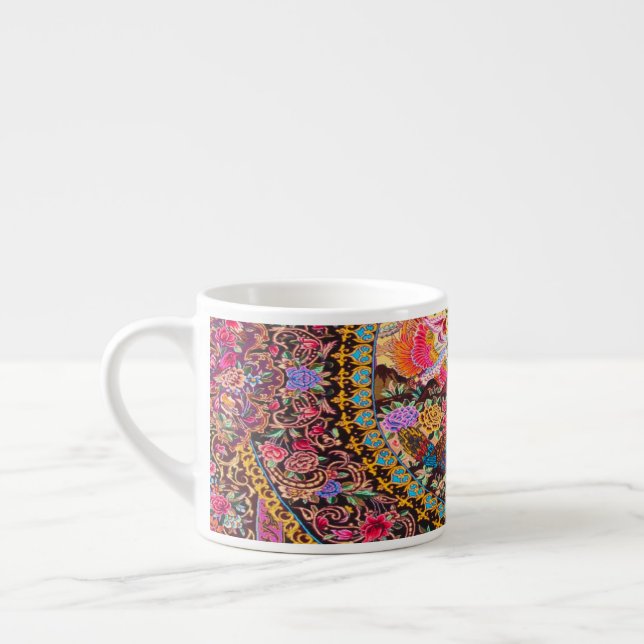 Taza De Espresso Pink Gold Blue Flores Florales Persas Peacock (Izquierda)