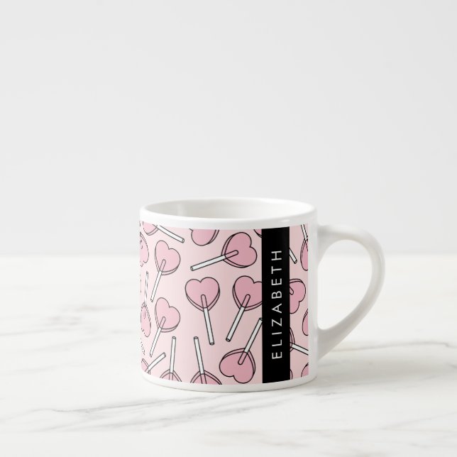 Taza De Espresso Pink Lollipops, Heart Lollipops, Lolly, Your Name (Derecha)