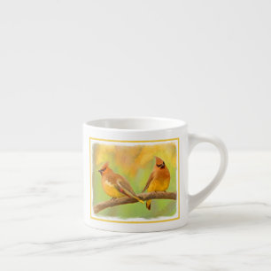Taza De Espresso Pintura de cedro Waxwing - Arte de perro original 