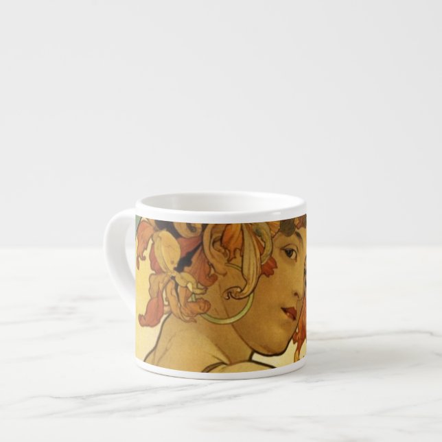 Taza De Espresso Pintura de fruta de Alphonse Mucha (Izquierda)