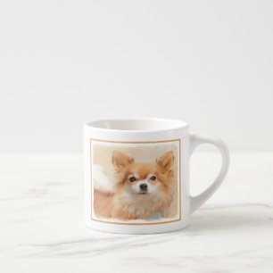 Taza De Espresso Pintura de perro Chihuahua de pelo largo Arte orig