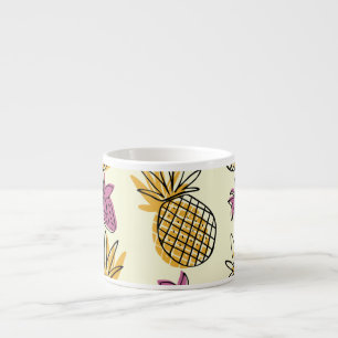 Taza De Espresso Pintura de piña, diseño textil vintage de fresa.