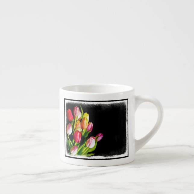 Taza De Espresso Pintura de tulipán - Arte de flores original (Derecha)