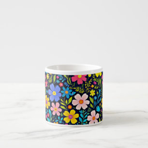 Taza De Espresso Pintura digital floral patrón de flores