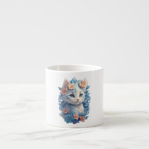 Taza De Espresso Pintura en acuarela de gato adorable con salpicadu