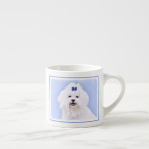 Taza De Espresso Pintura maltesa - Arte de perro original muy lindo