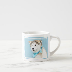 Taza De Espresso Pintura siberiana Husky de pipa - Arte original de