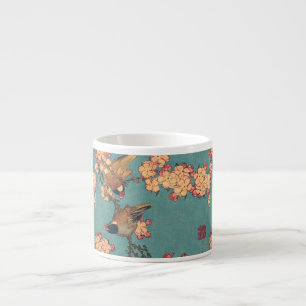 Taza De Espresso Pinzón Japonés y Flor de Cerezo Vintage de Hokusai