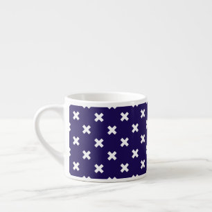Taza De Espresso Pisos cruzados blancos sobre azul marino