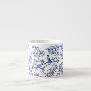 Taza De Espresso PixDezines Indigo Azul Chinoiserie, Peonías Pájaro