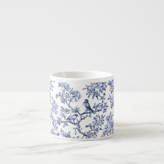 Taza De Espresso PixDezines Indigo Azul Chinoiserie, Peonías Pájaro