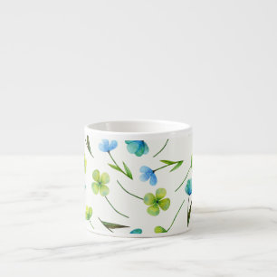 Taza De Espresso Plantas acuarelas: Patrón floral sin foco.