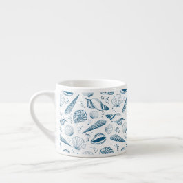 Taza De Espresso Playa de Seashell Blue White