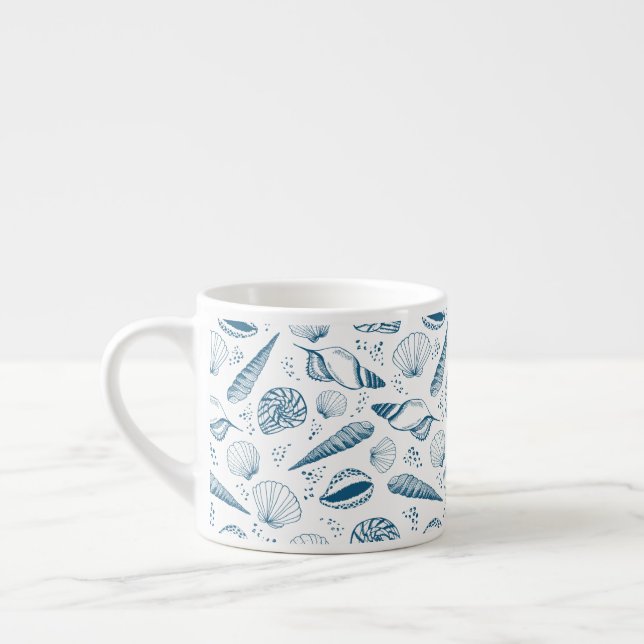 Taza De Espresso Playa de Seashell Blue White (Izquierda)