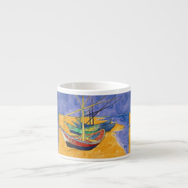 Taza De Espresso Playa del Impresionismo de los barcos Van Gogh (Frente)
