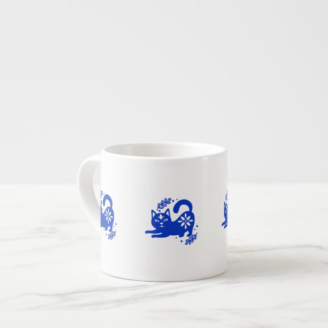 Taza De Espresso Playful Blue Cat Espresso Cup – CozyBun (Izquierda)