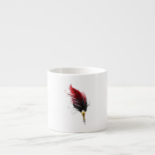 Taza De Espresso Pluma de plumas rojas con nido de oro
