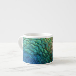 Taza De Espresso Plumas de Pavo Real I Diseño de Naturaleza Abstrac