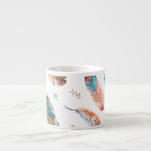 Taza De Espresso Plumas dibujadas a mano: Patrón de fondo blanco