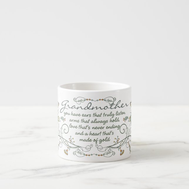 Taza De Espresso Poema de la abuela con los pájaros (Frente)