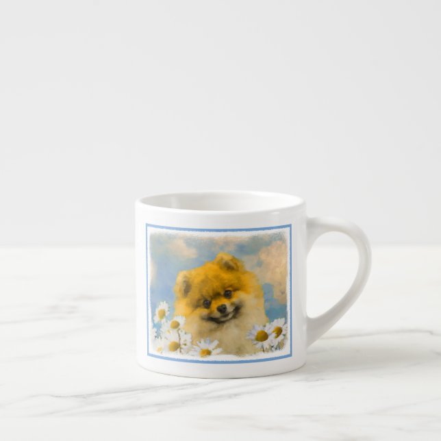 Taza De Espresso Pomerania en pintura de Daisies - Arte de perro or (Derecha)