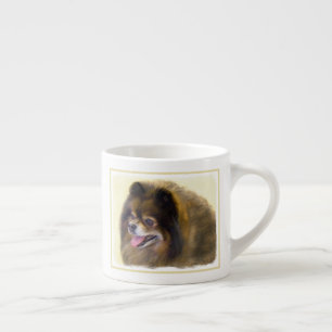 Taza De Espresso Pomerania Negra y Tan Pintura Original de Perro