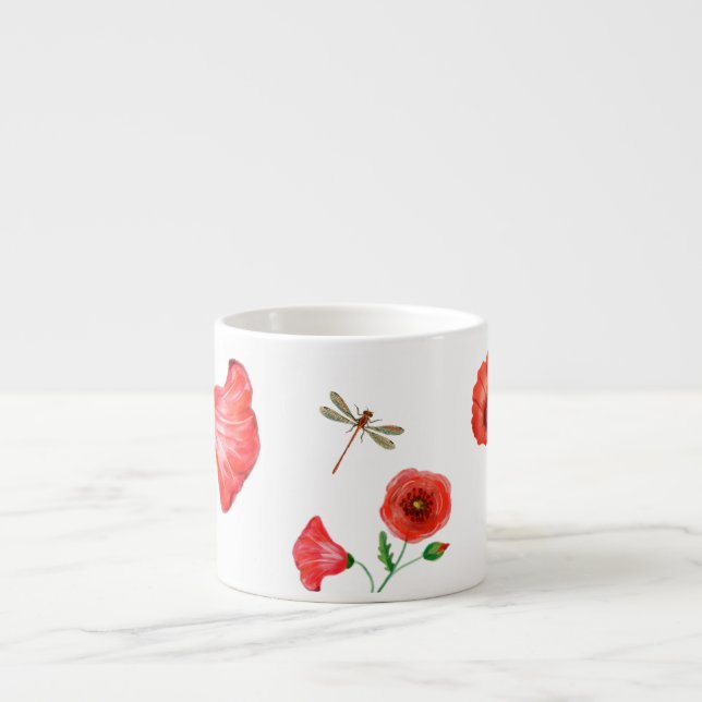 Taza De Espresso Poppies pintados hueso China Mug (Frente)