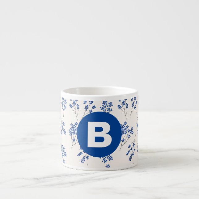 Taza De Espresso Pretty Elegant Blue Floral Pattern Monogram (Frente)