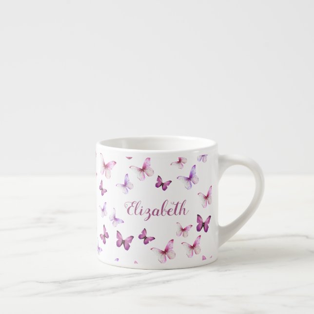 Taza De Espresso Pretty Pink Butterflies Custom Name (Derecha)
