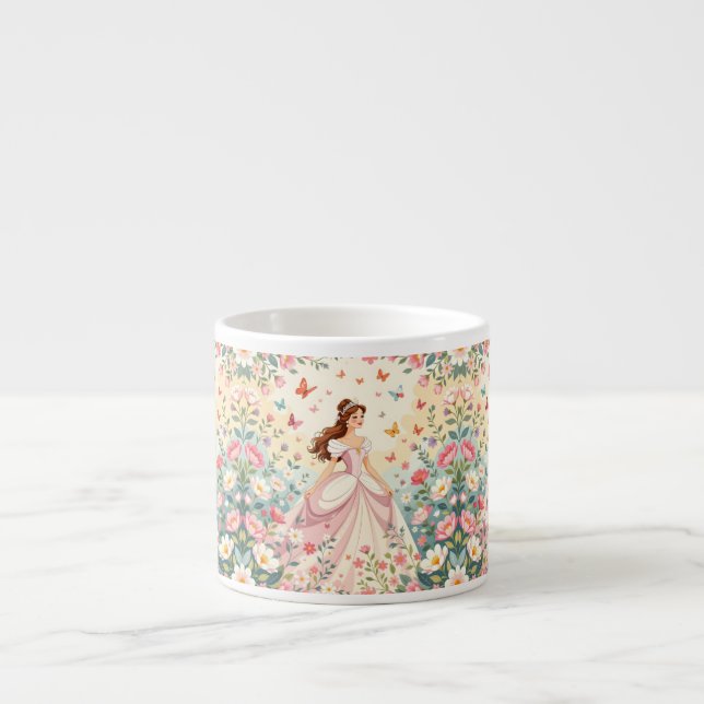 Taza De Espresso Princesa linda con mariposas (Frente)