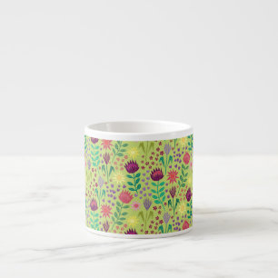 Taza De Espresso Protea Bloque Floral Imprimir Millefleur verde ale
