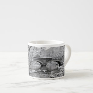 Taza De Espresso Puente del arco sobre el río congelado en inviern