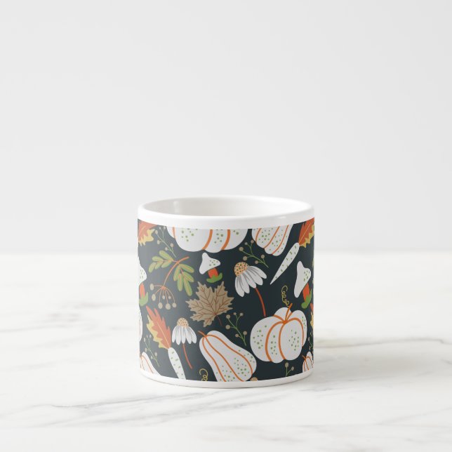 Taza De Espresso Pumpkin seamless pattern floral black and white (Frente)