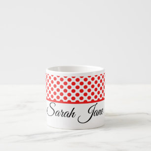 Taza De Espresso Puntos clásicos del Polka Rojo   Nombre personaliz
